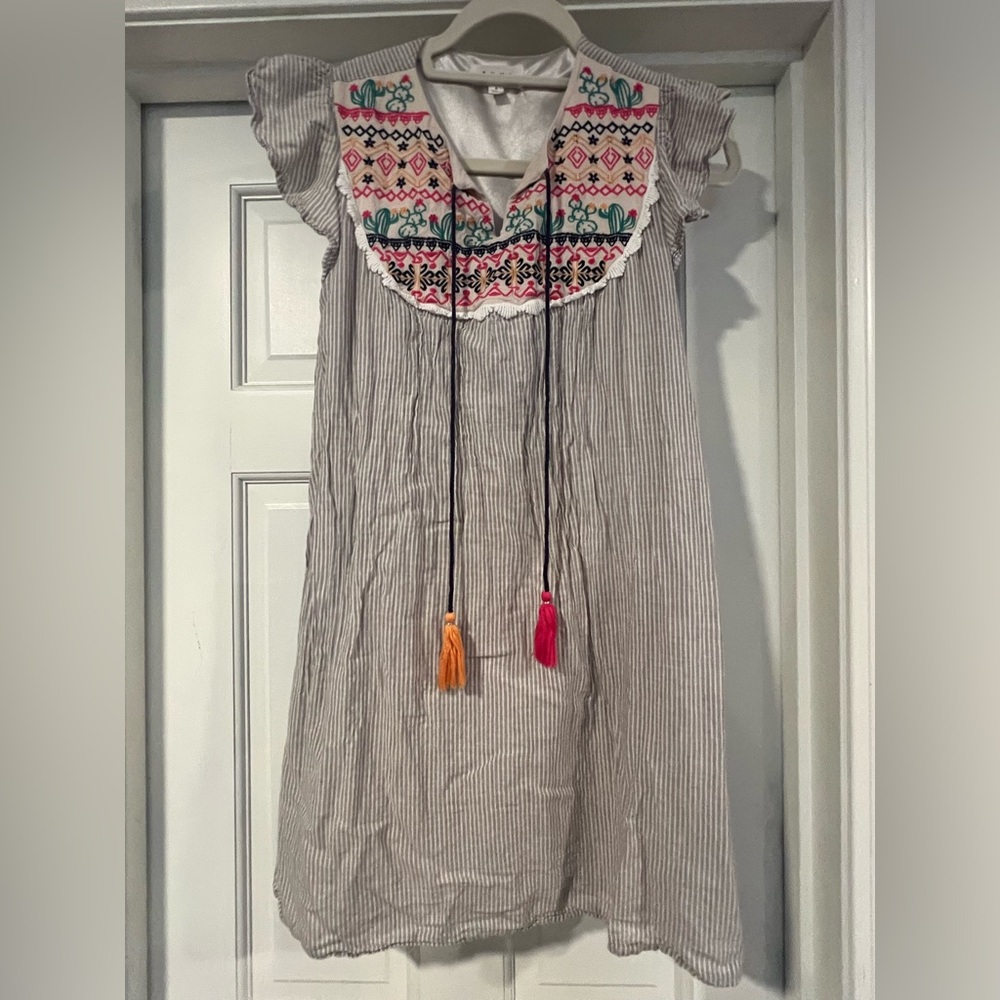 Striped Dress with Embroidered Details